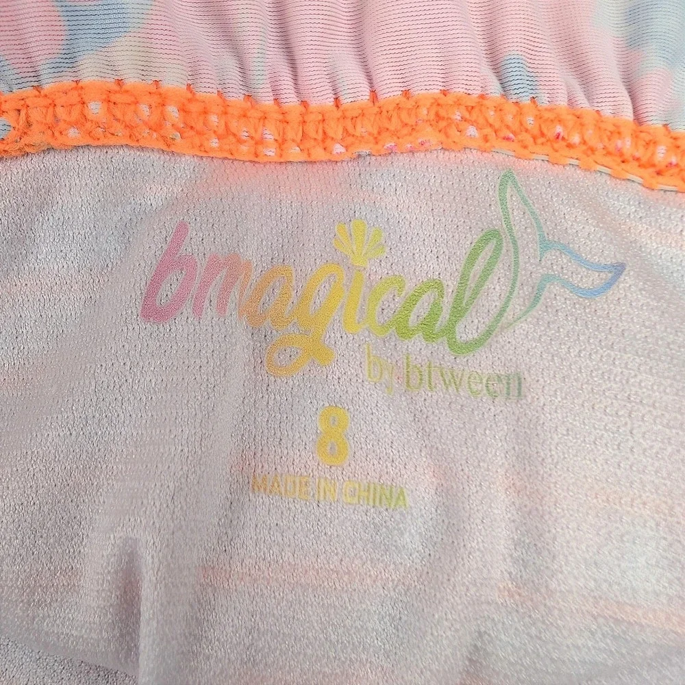 Bmagical by Btween Girls Floral One Piece Swimsuit Smocked Pink Orange Size 8